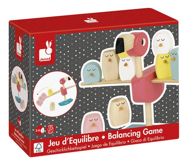 Janod blocs à empiler/jeu d'équilibre Flamant rose en bois