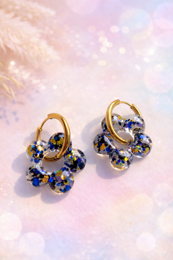 Paire de pampilles céleste fleurs