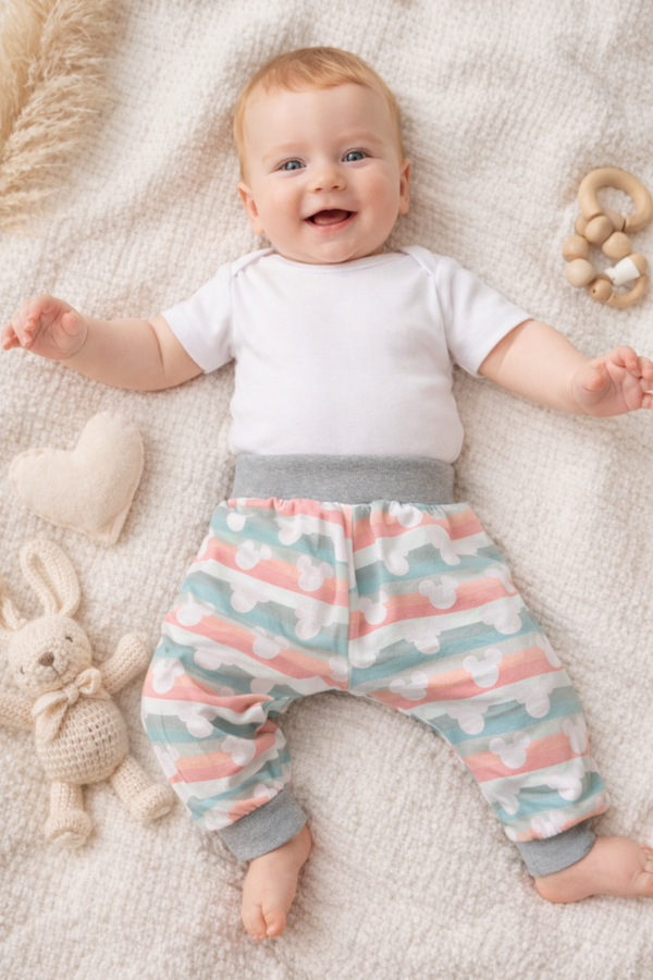 Pantalon lignée rose vert