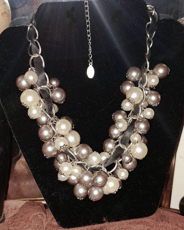 Faux Pearl Faceted Beaded Collar Statement Necklace & bracelet