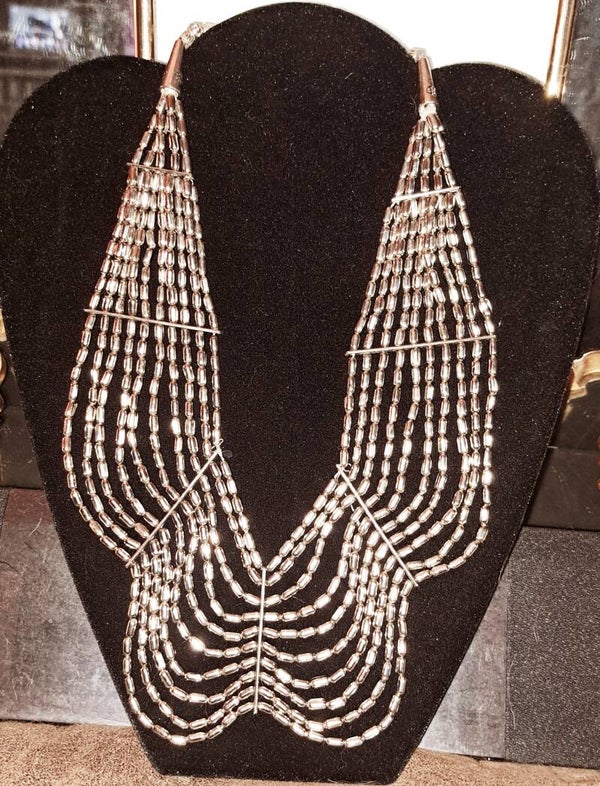 Silver metal alloy blend beaded layered necklace