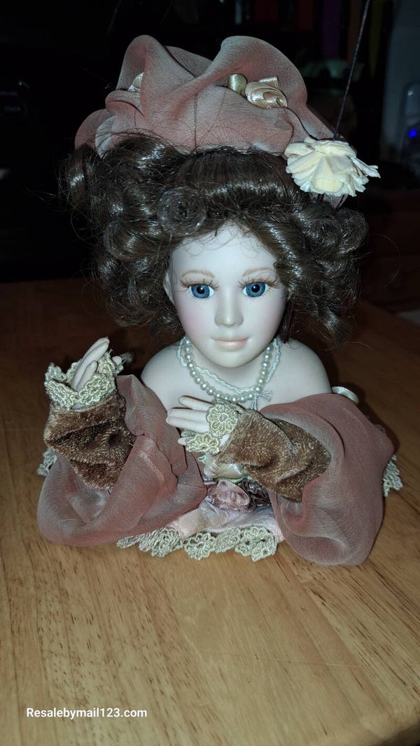 Vintage Victorian Porcelain Doll Head with pearls and lace