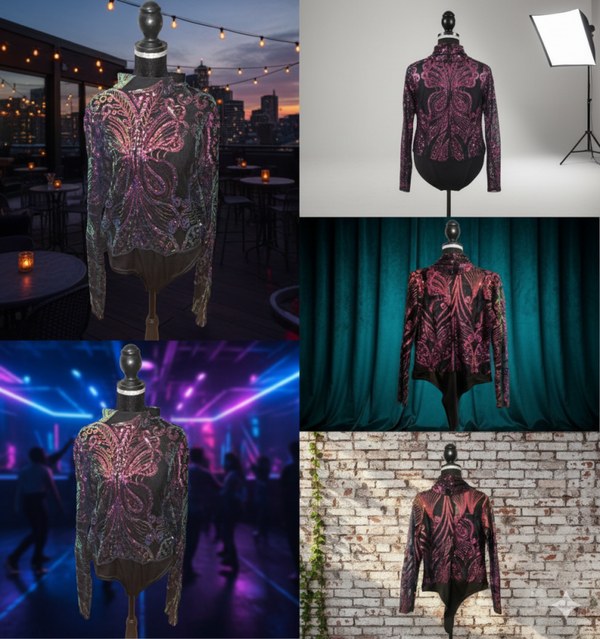 Rails Sequins Long Sleeve Body Suit Sz L ( Pre-owned)