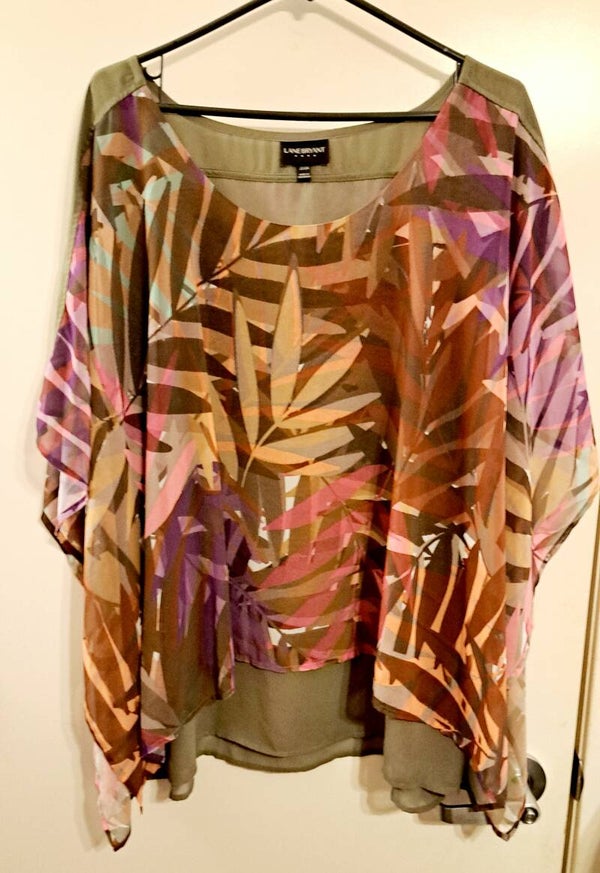 Lane Bryant 22-24 size gorgeous  multi color palm floral abstract layered blouse