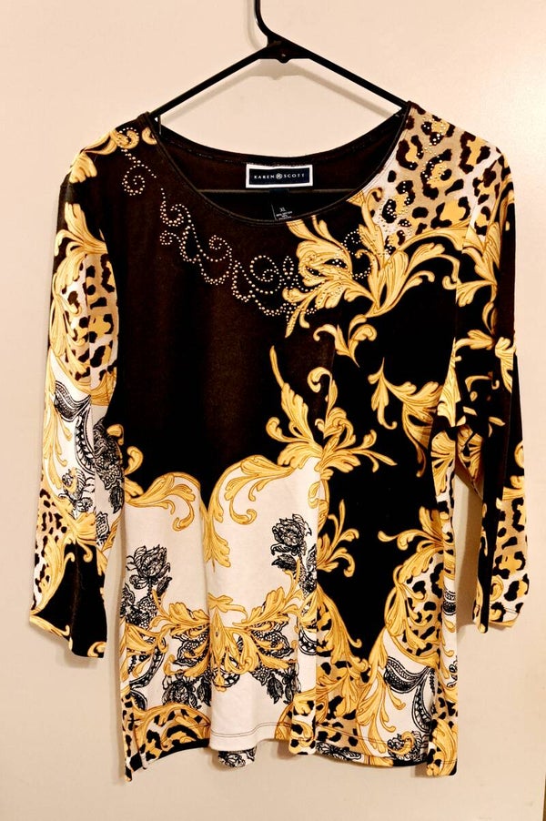 Diana Belle XL black and white floral soft and elegant blouse