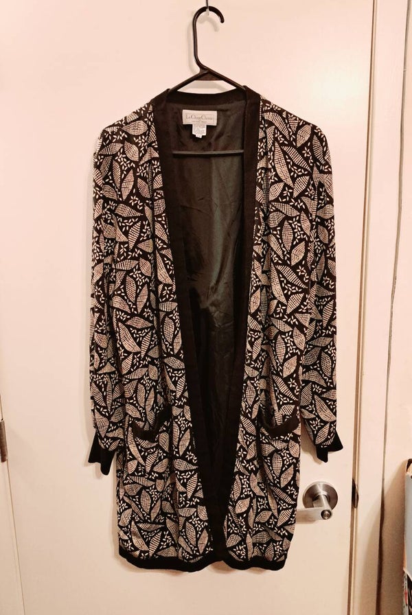 La Chine Classic black and white leaf print cardigan LG 12-24