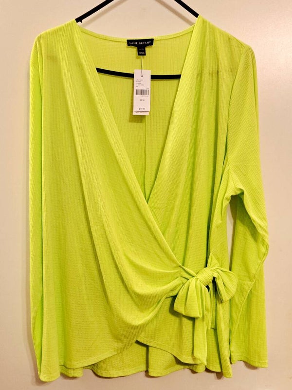 Lane Bryant Size 14-16 Lime Green Wrap style blouse with tucked and tie in the front