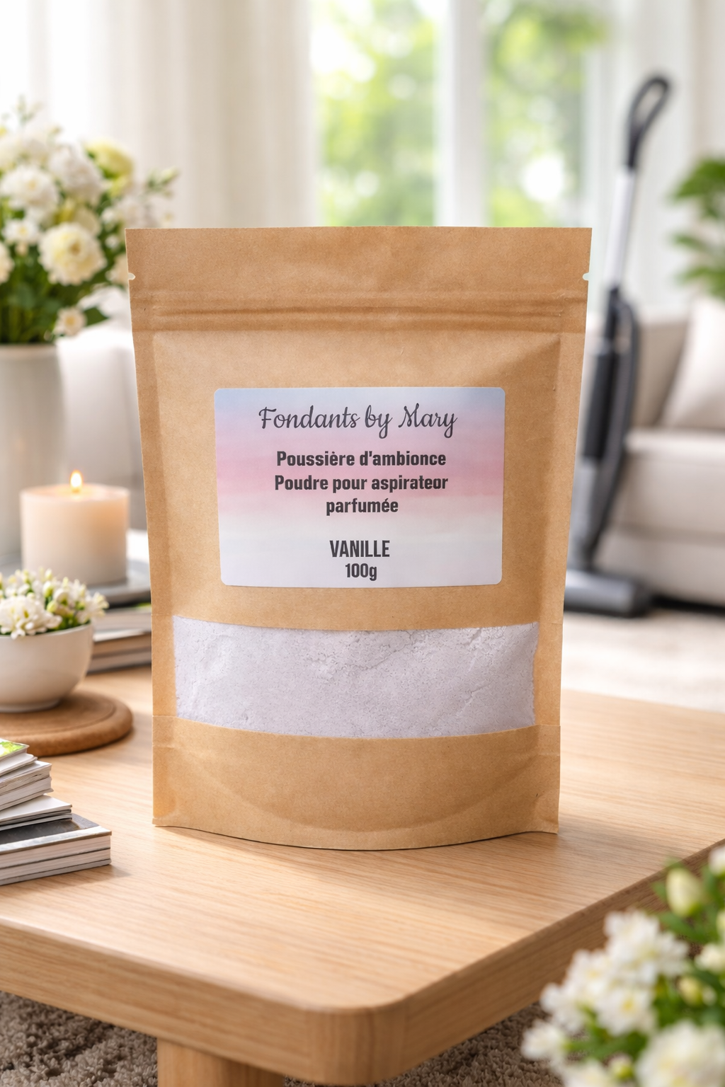 🌼 Poudre Aspirateur Parfumée Vanille – 100g Désodorisant Maison au Bicarbonate – Neutraliseur d’Odeurs Fondants.by.Mary