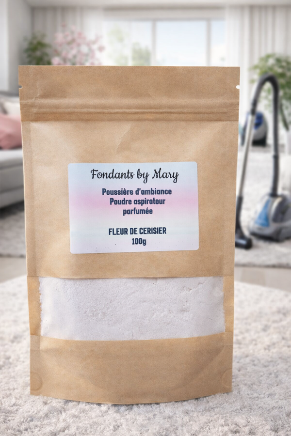 🌸 Poudre Aspirateur Parfumée Fleur de Cerisier – 100g Désodorisant Maison au Bicarbonate – Neutraliseur d’Odeurs Fondants.by.Mary