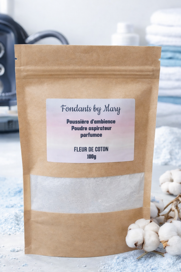 🌿 Poudre Aspirateur Parfumée Fleur de Coton – 100g Désodorisant Maison au Bicarbonate – Neutraliseur d’Odeurs Fondants.by.Mary