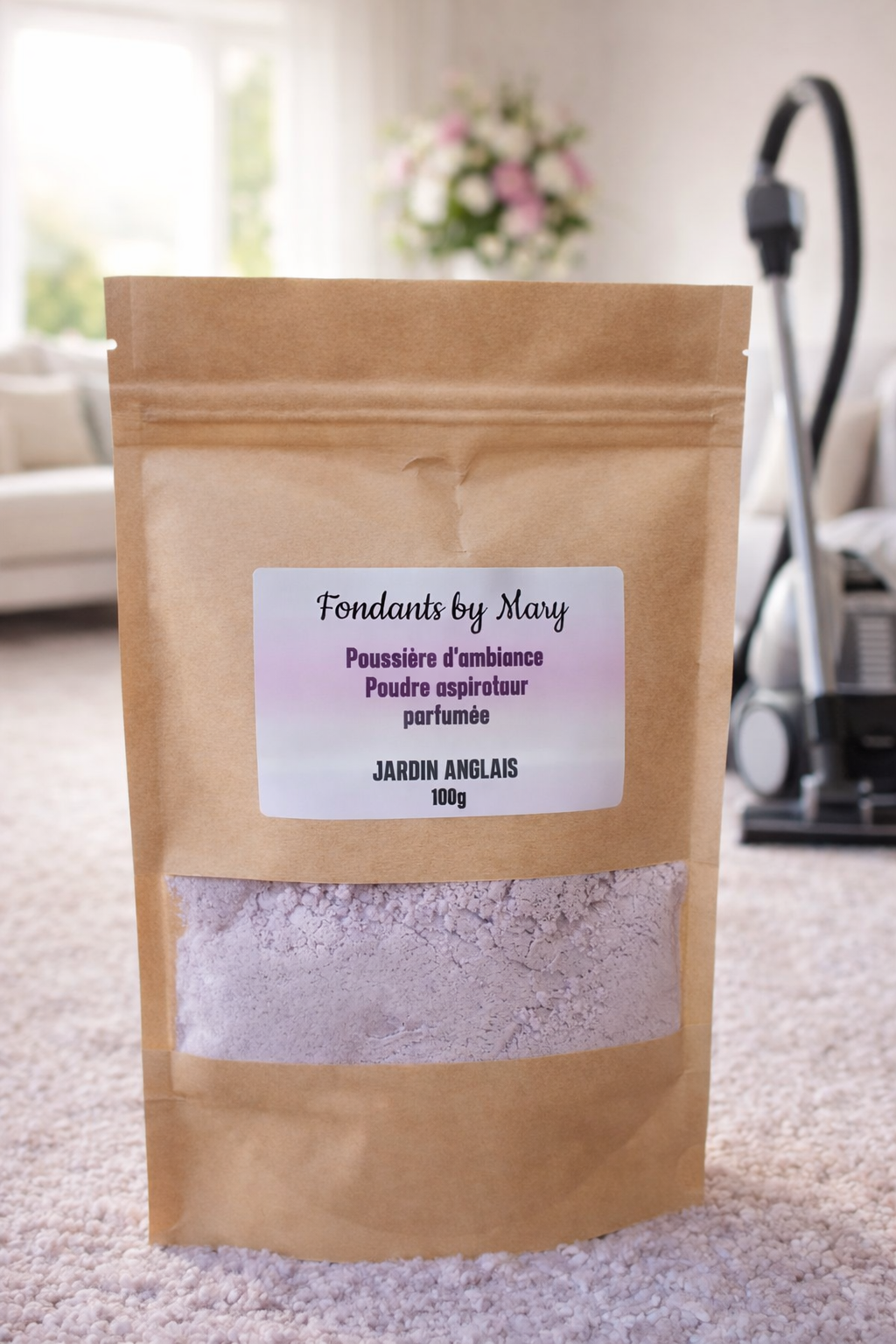 🌿 Poudre Aspirateur Parfumée Jardin Anglais – 100g Désodorisant Maison au Bicarbonate – Neutraliseur d’Odeurs Fondants.by.Mary