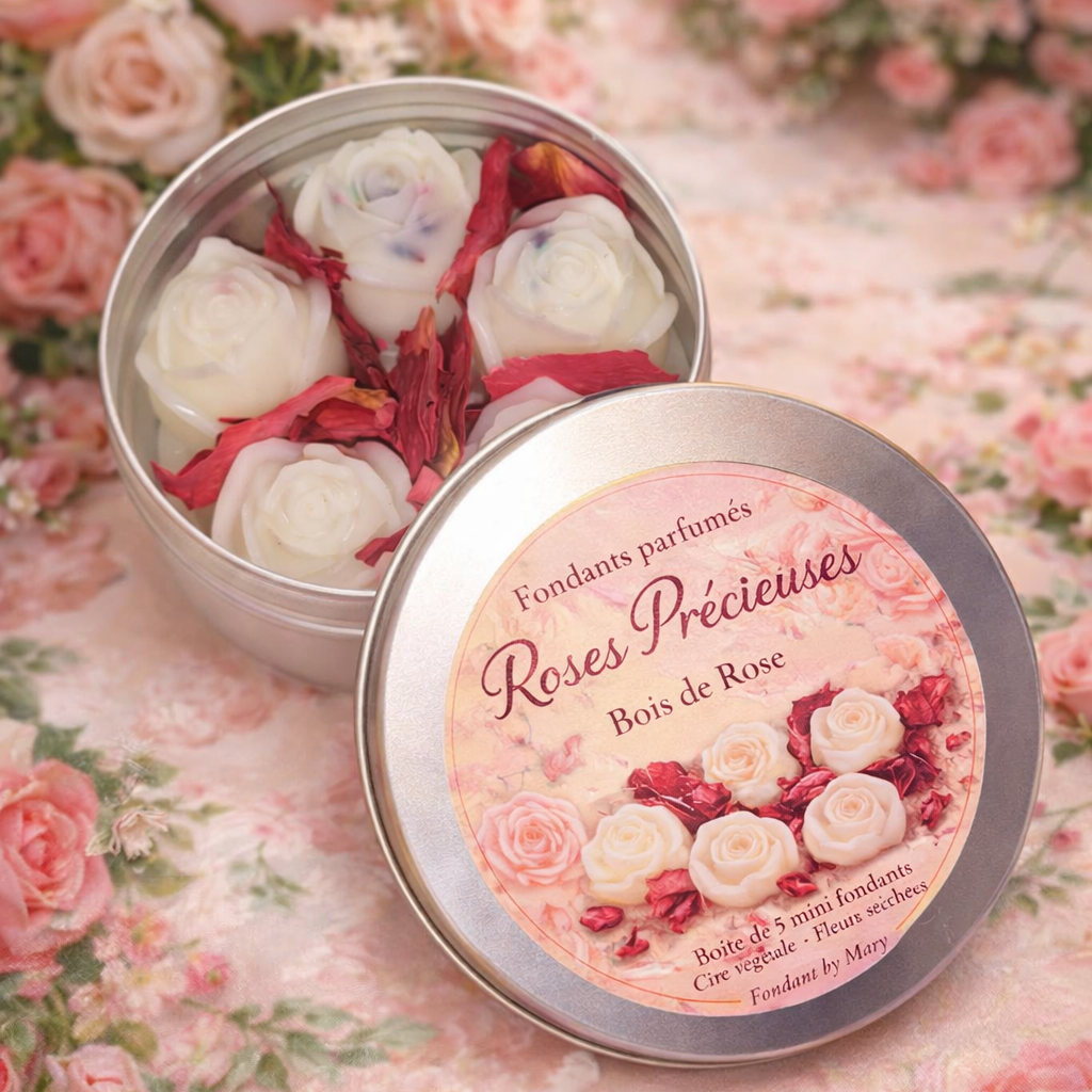 🌸 ÉCRIN DE ROSES – Rose & Fleurs de Pommier Fondants parfumés artisanaux – Boîte de 5 mini roses Fondants.by.Mary