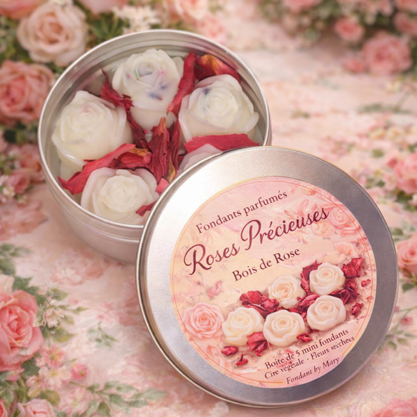 🌸 ÉCRIN DE ROSES – Rose & Fleurs de Pommier Fondants parfumés artisanaux – Boîte de 5 mini roses Fondants.by.Mary