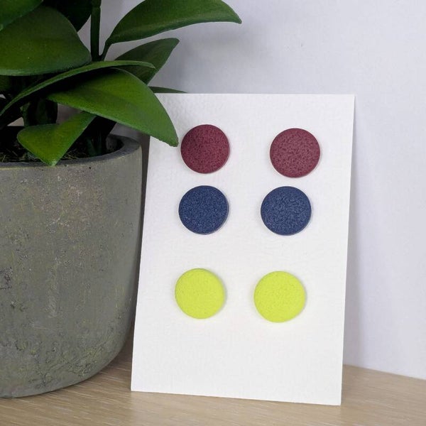 oorknopjes 3 paar rond (bordeaux blauw lemon)