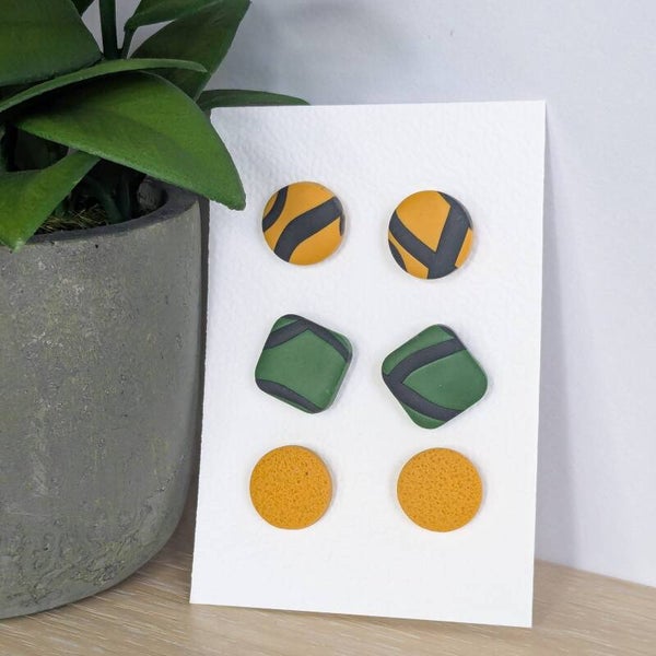 groen en okergele oorknopjes 3 paar