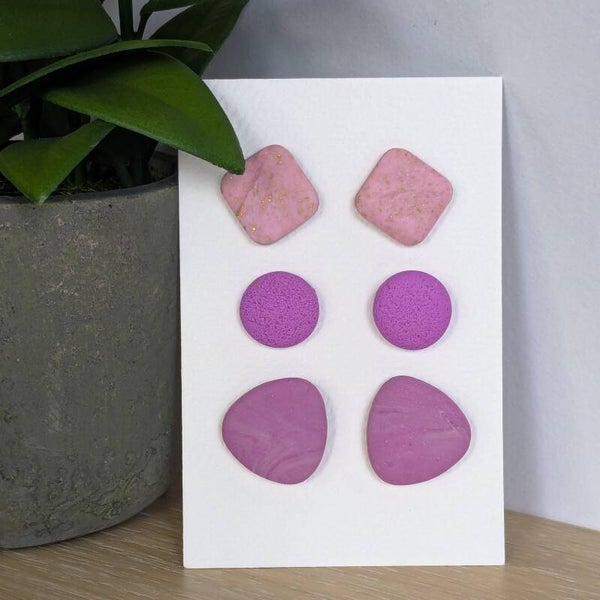 set roze oorstekers (3 paar)