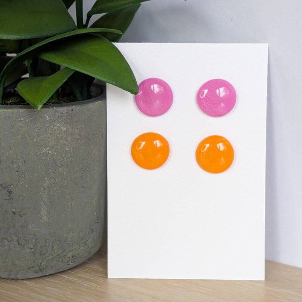 oorstekers roze en oranje (2 paar)