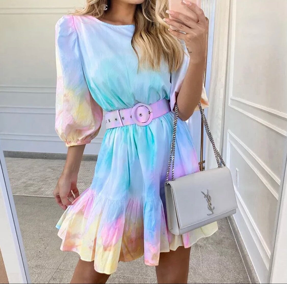 Rainbow dress met riem (sample)