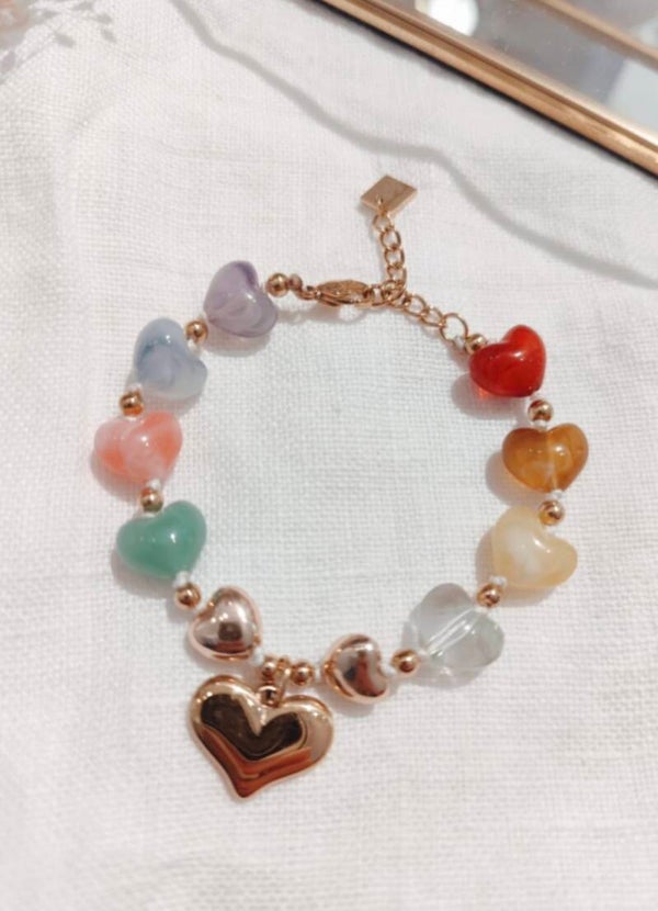 Bracelet résine - Coeur multico doré