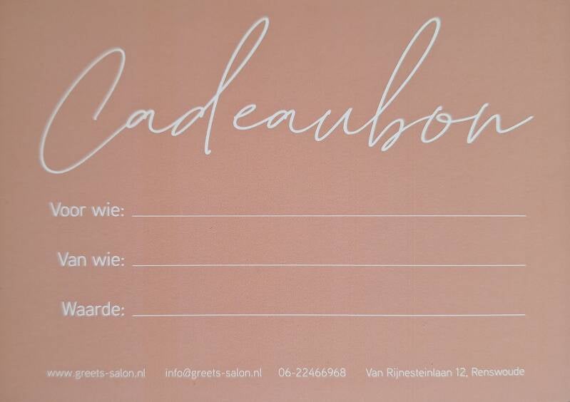 Cadeaubonnen bedrag naar Keuze Renswoude Schoonheidssalon, Schoonheidsbehandeling, Renswoude, Scherpenzeel, Woudenberg, Lunteren, Barneveld, Veenendaal