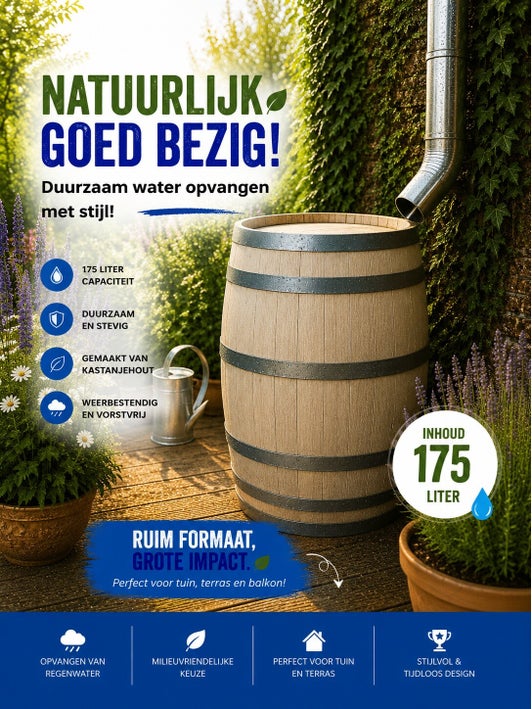 Houten regenton 175 liter keuze uit model voor grote tuin erf en wateropslag