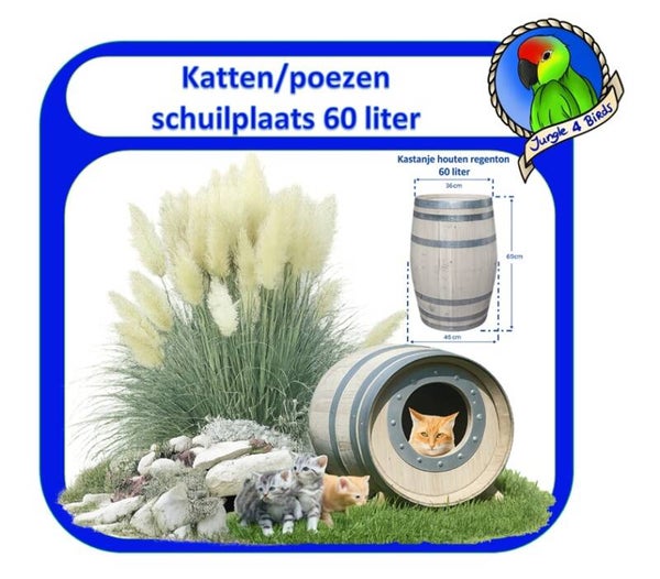 Kattenton 60 liter van kastanjehout – liggend kattenhuis met pootjes