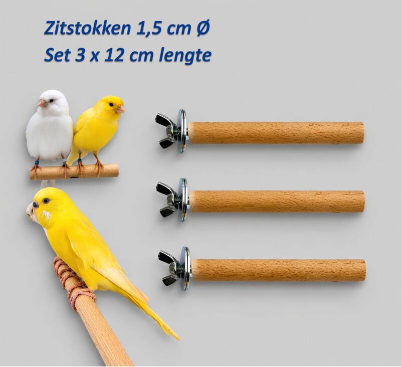 Zitstok 15 mm doorsnede  3 x 12 cm voor kleine vogels zoals parkieten kanaries en vergelijkbare soorten