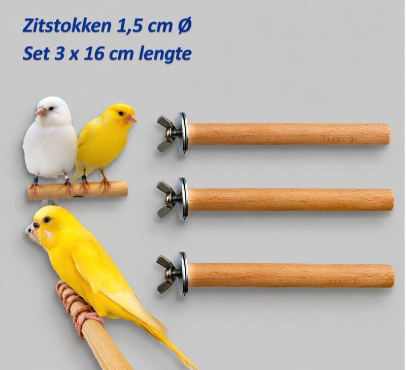 Houten zitstok 15 mm 3 x 16 cm lengte  voor kleine vogels ideaal voor kooi en volière inrichting en comfort