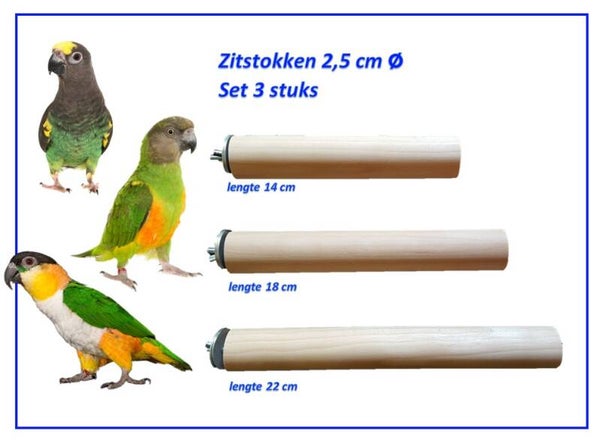 Beukenhouten zitstokken Ø25 mm – set van 3