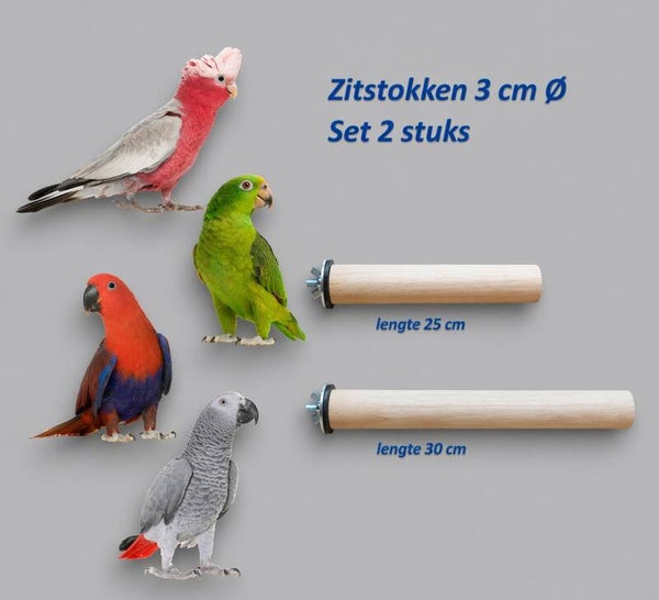 Beukenhouten zitstokken Ø30 mm – set van 2