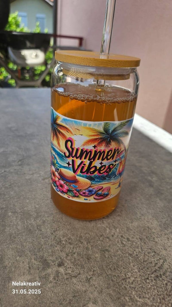 Glas mit Deckel + Röhrli