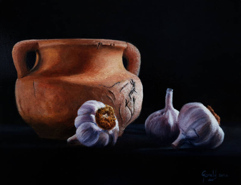 Kan met knoflook (oilpainting 24x30) SOLD