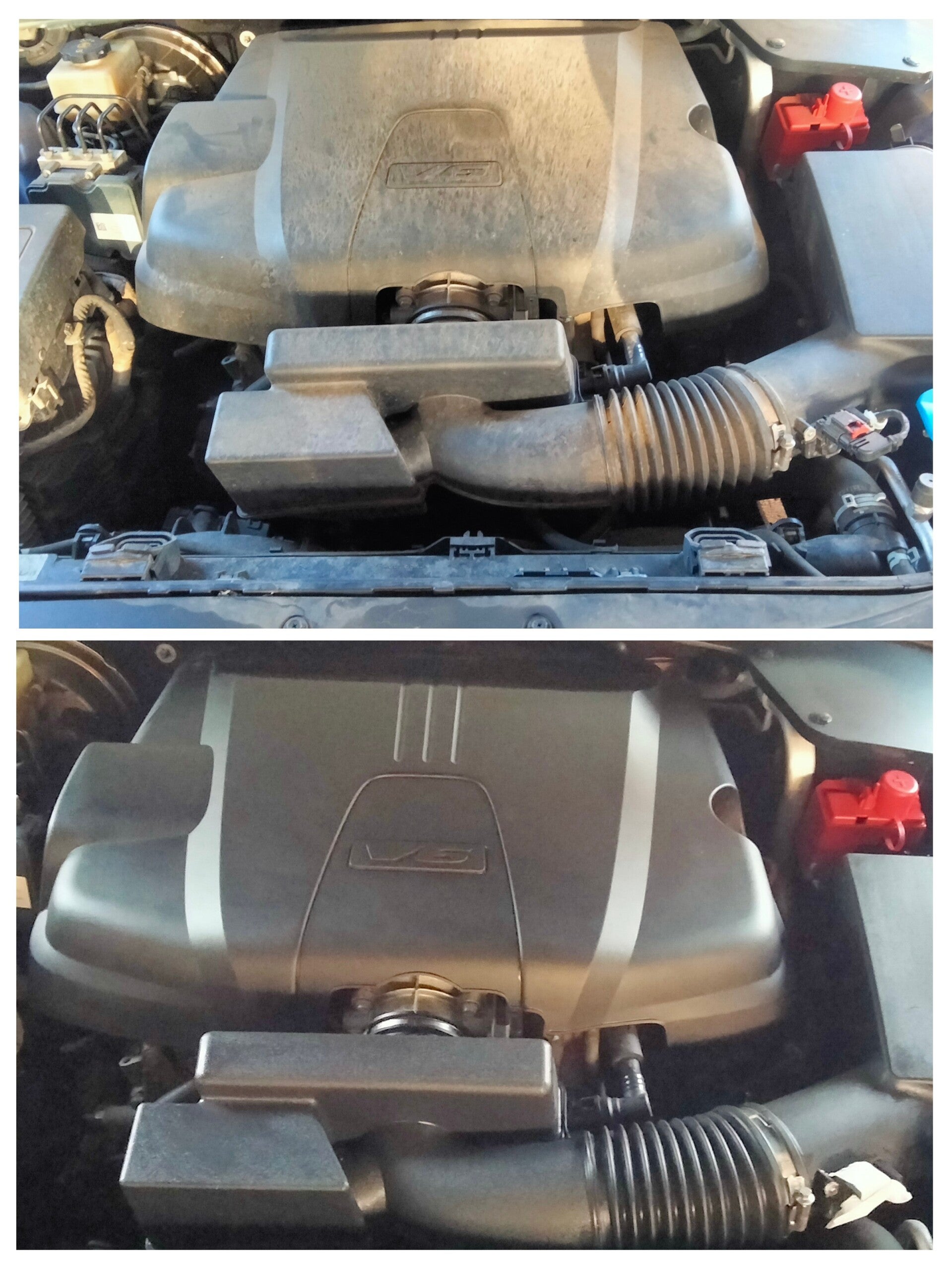 Engine bay detail - before after 