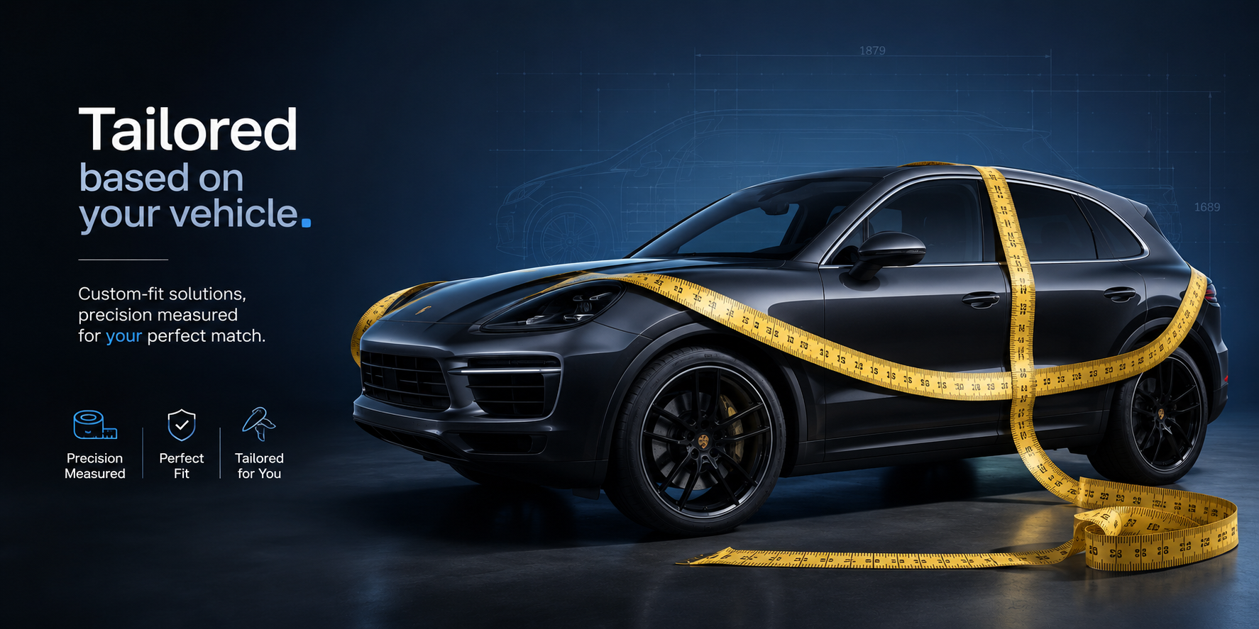 Porsche covered in measuring tape for tailored 