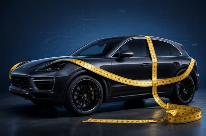 Porsche covered in measuring tape for tailored 