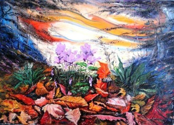 "trasparenze di ciclamini" olio su tela cm. 70 x 50