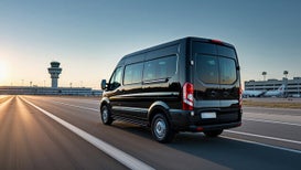 AI generated image of shuttle van on a runway
