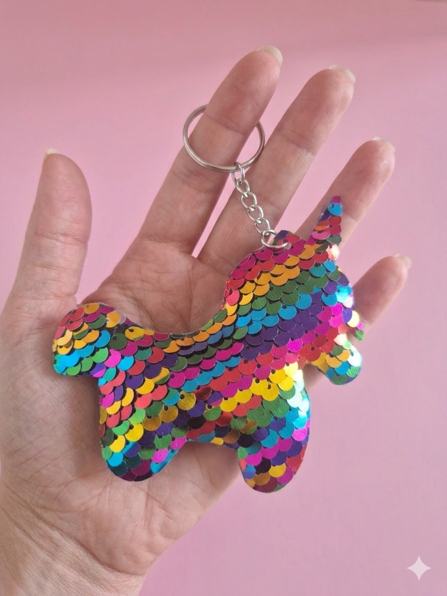 Porte clef sequins licorne multicolore