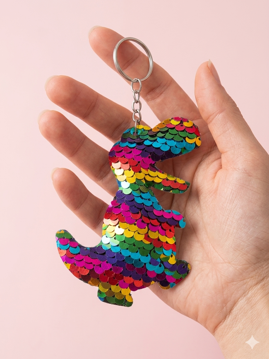 Porte clef sequins dinosaure multicolore
