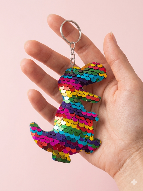 Porte clef sequins dinosaure multicolore