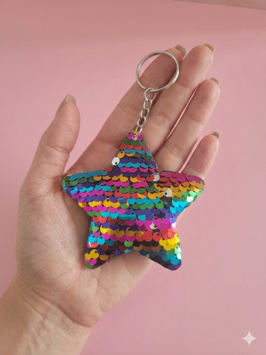 Porte clef sequins etoile.multicolore