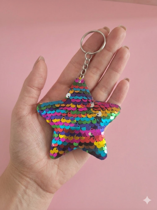 Porte clef sequins etoile.multicolore
