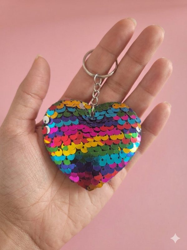 Porte clef sequins coeur multicolore