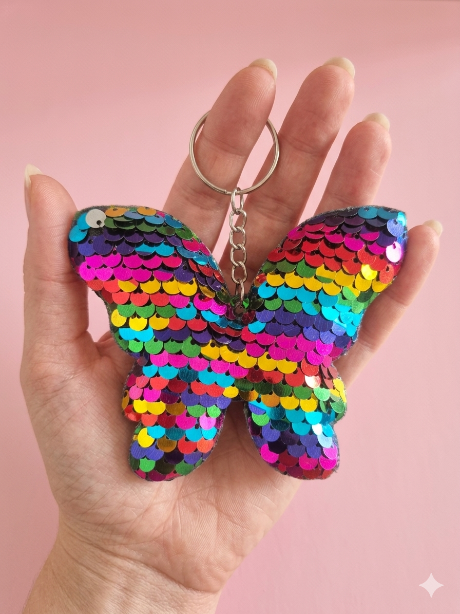 Porte clef sequins papillon multicolore