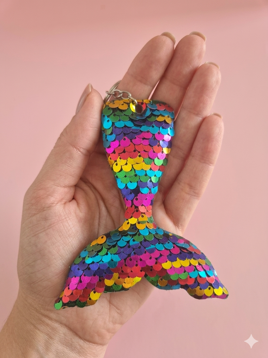 Porte clef sequins queue sirene multicolore