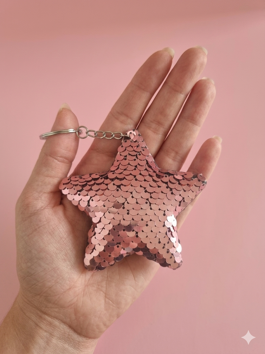 Porte clef sequins etoile.rose