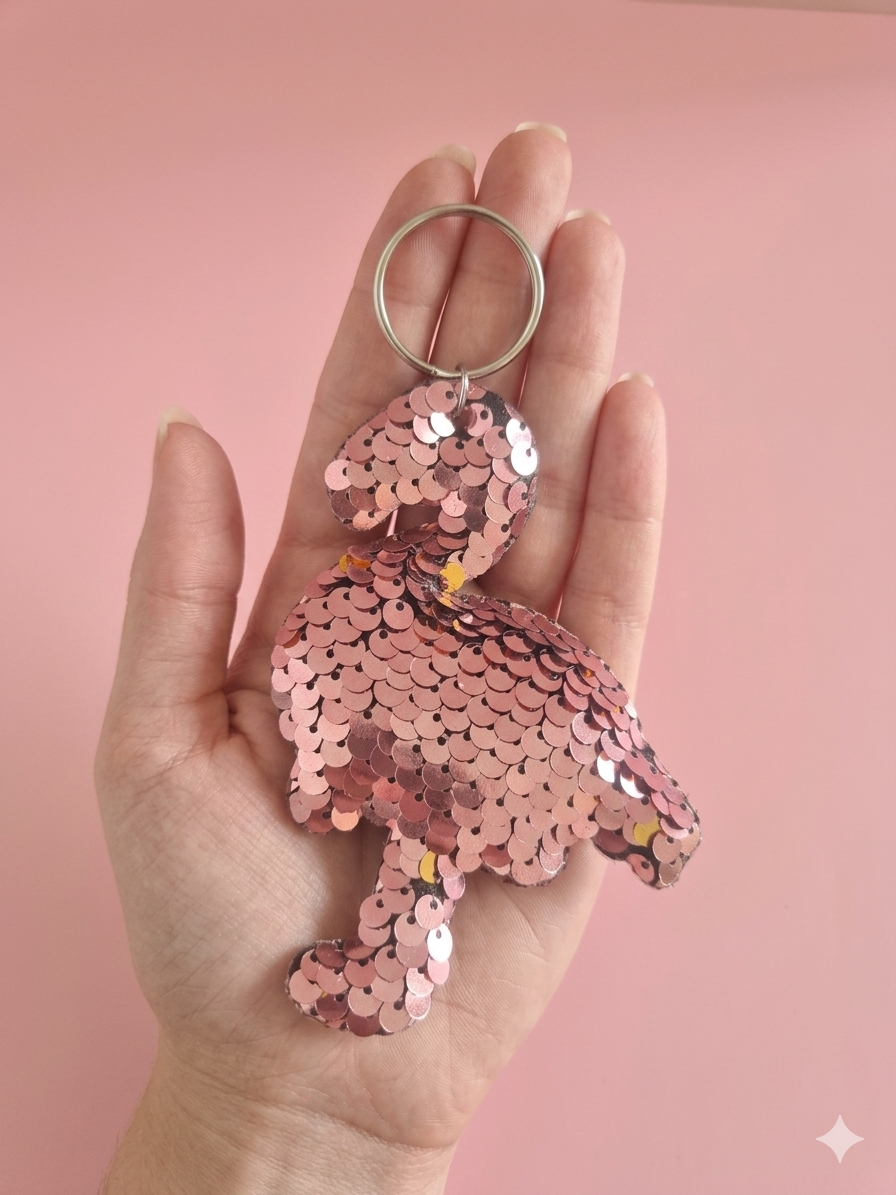 Porte clef sequins flament rose