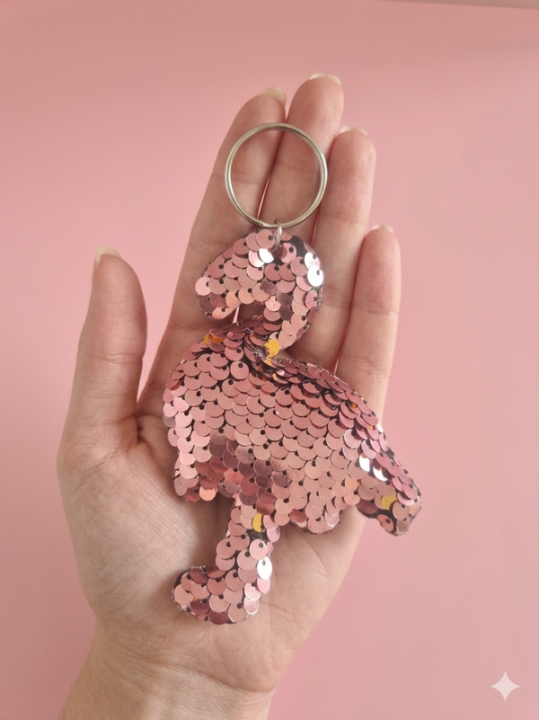 Porte clef sequins flament rose