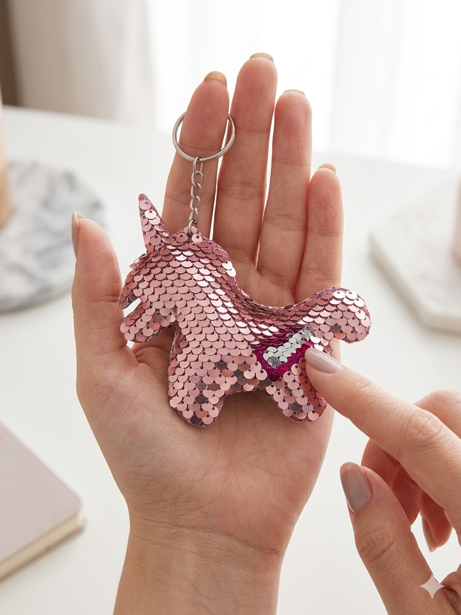 Porte clef sequins licorne rose