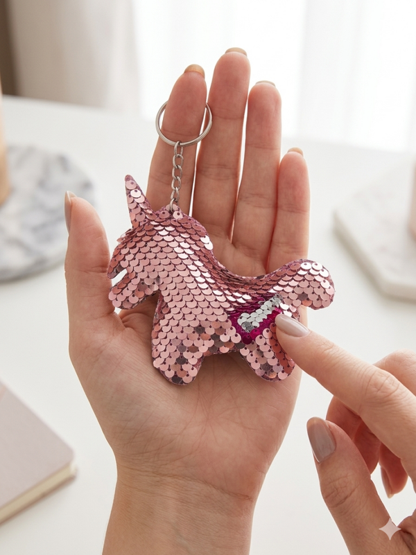 Porte clef sequins licorne rose